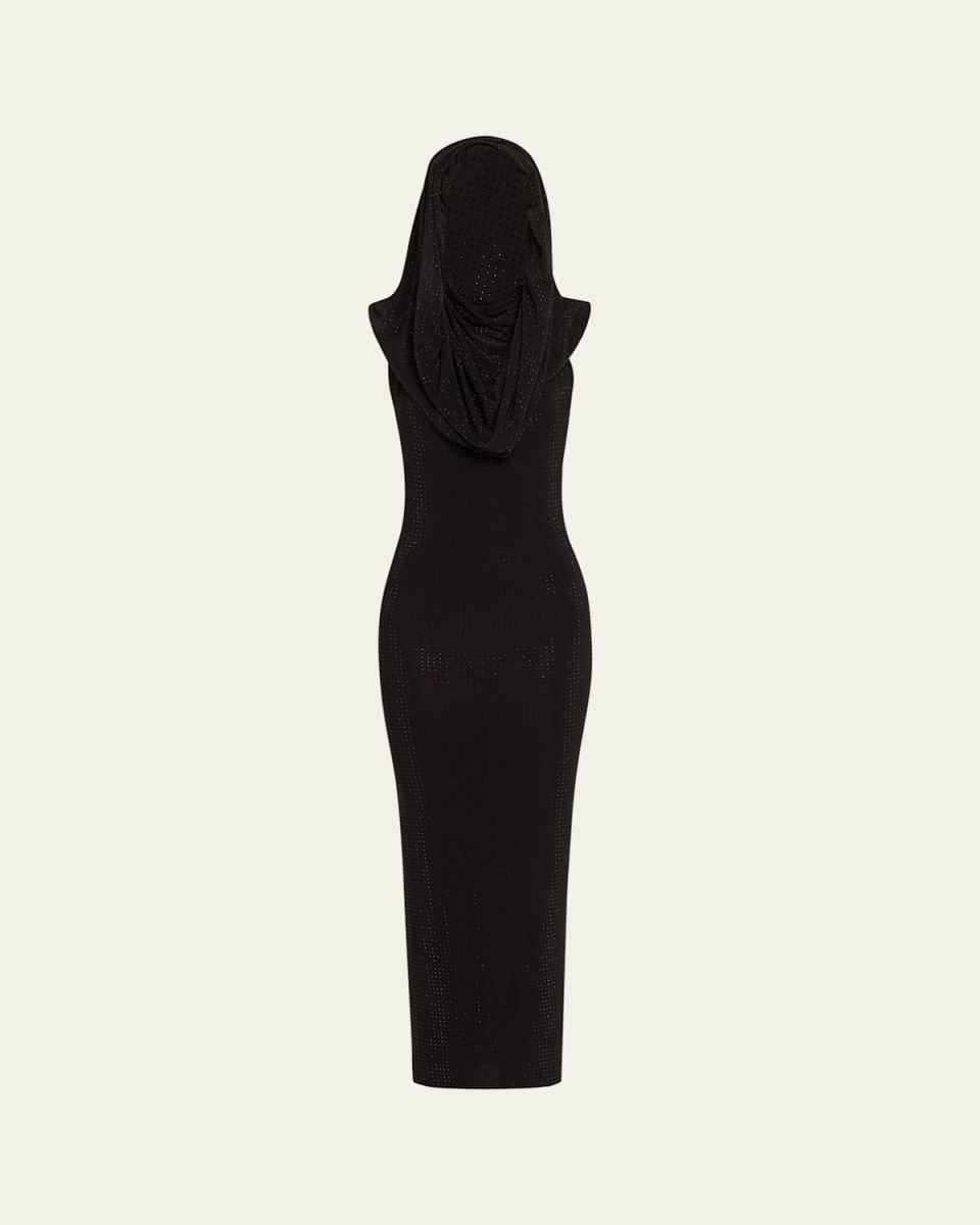 Hooded Rhinestone Midi Dress